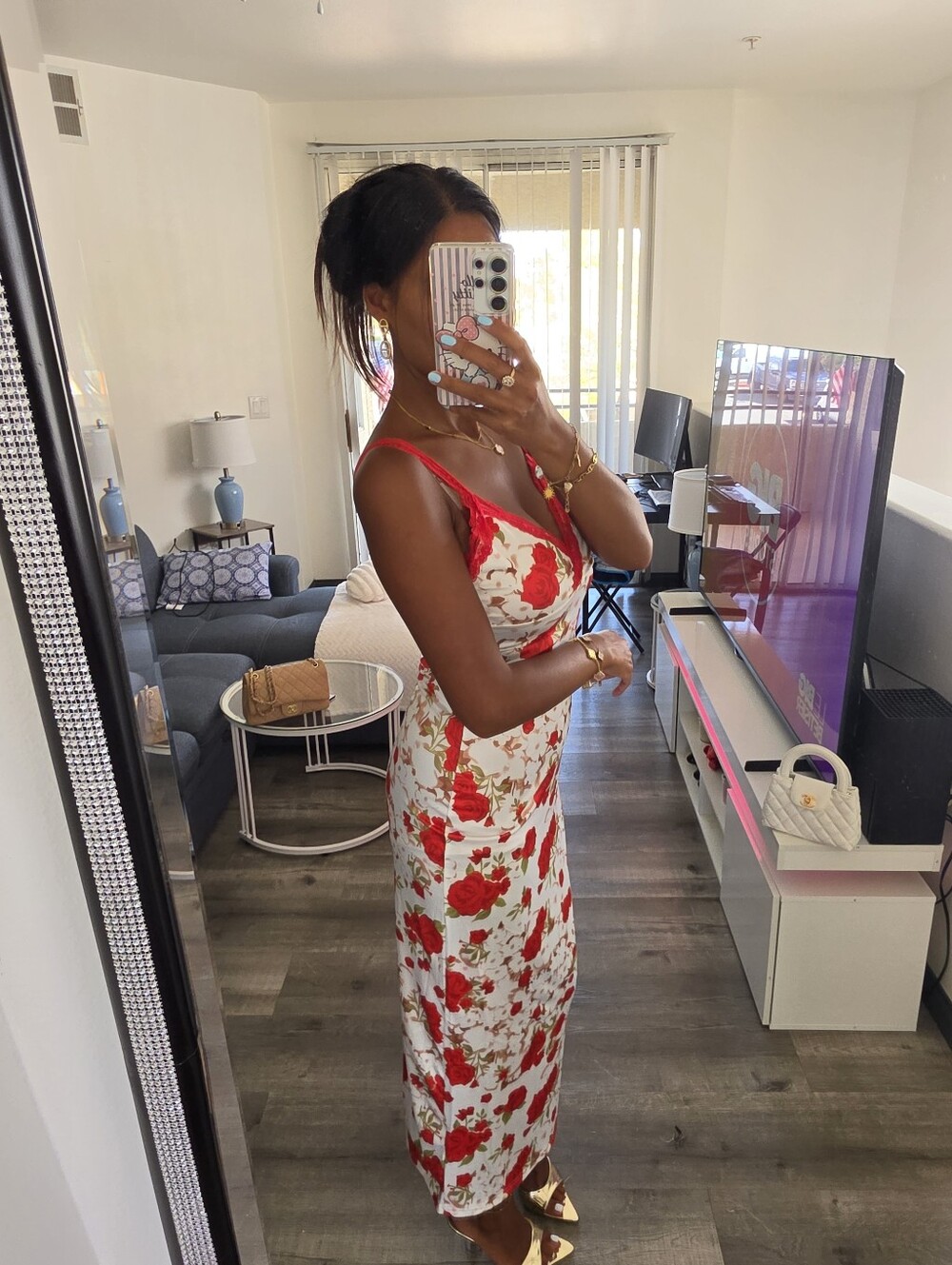 Floral Red and White Slip Midi Dress - Women - Picture 10 of 17